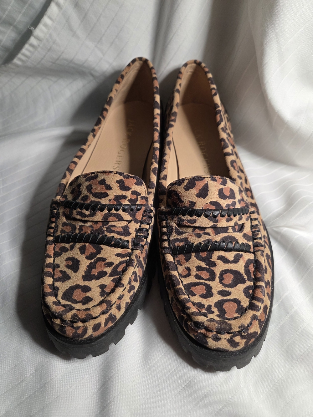 Jack Rogers Leopard Print Leather Loafers Women’s Size 7M Lug Sole
